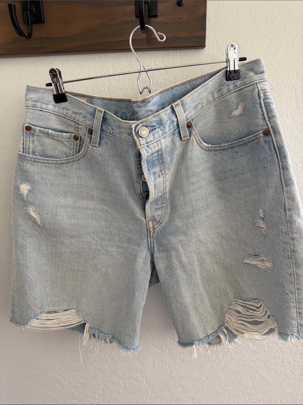 Levi's Light Blue Distressed Denim Shorts